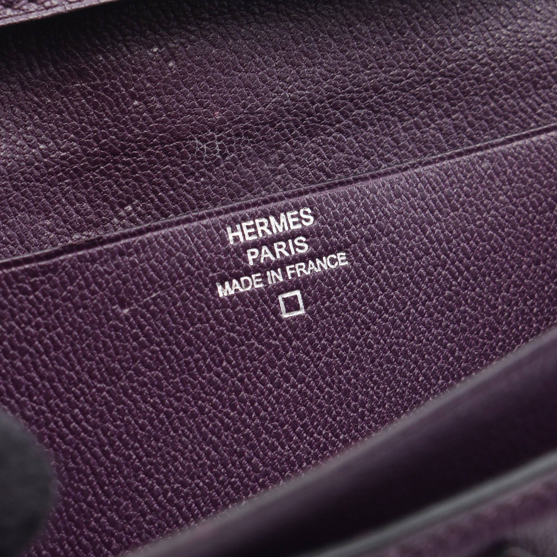 ベアンスフレ プルーン 二つ折り長財布 アリゲーター ダークパープル シルバー金具 □N刻印 エルメス 財布・小物 HERMES