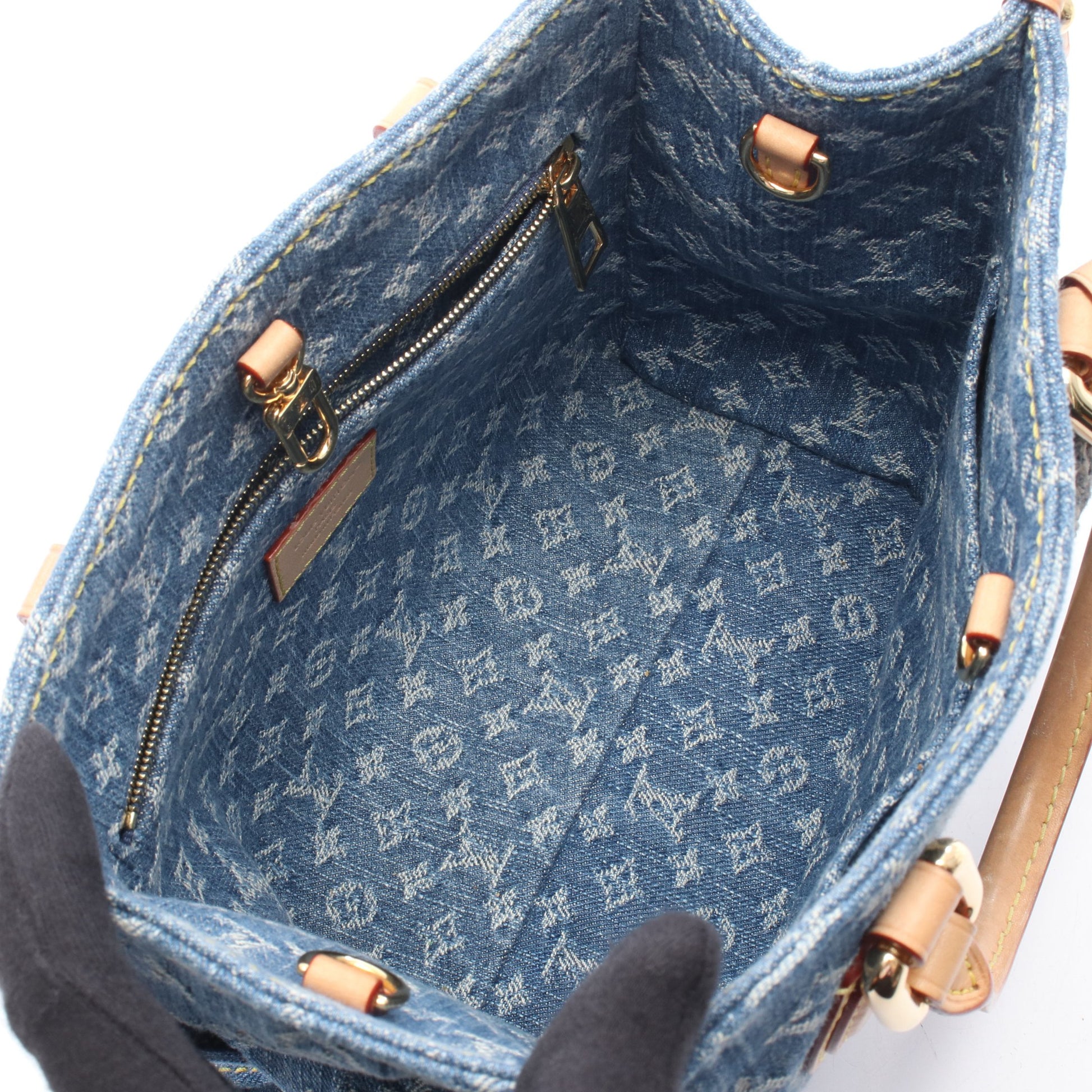 オンザゴーPM モノグラムデニム ハンドバッグ デニム レザー ブルー ルイヴィトン バッグ LOUIS VUITTON