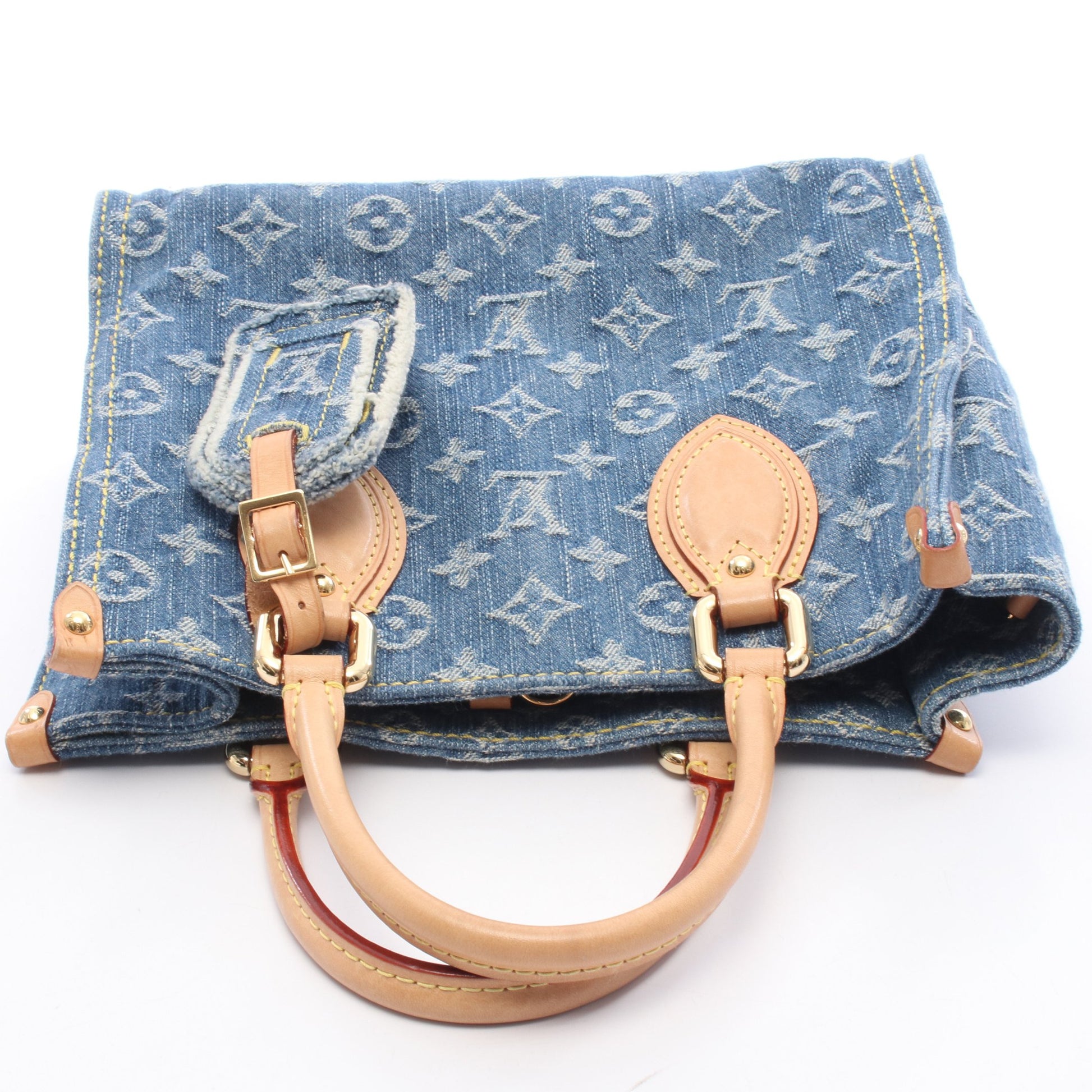 オンザゴーPM モノグラムデニム ハンドバッグ デニム レザー ブルー ルイヴィトン バッグ LOUIS VUITTON
