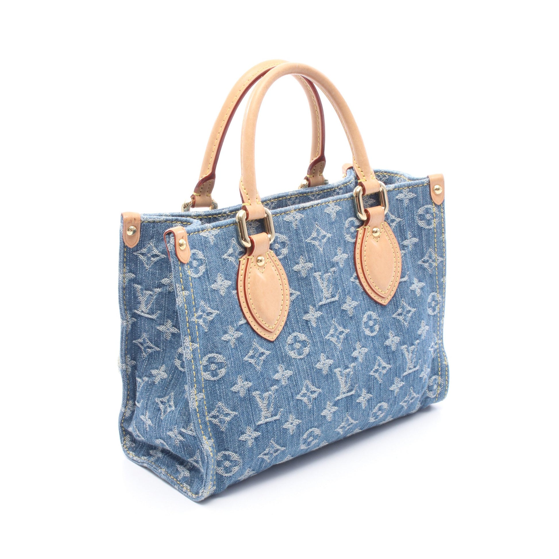 オンザゴーPM モノグラムデニム ハンドバッグ デニム レザー ブルー ルイヴィトン バッグ LOUIS VUITTON