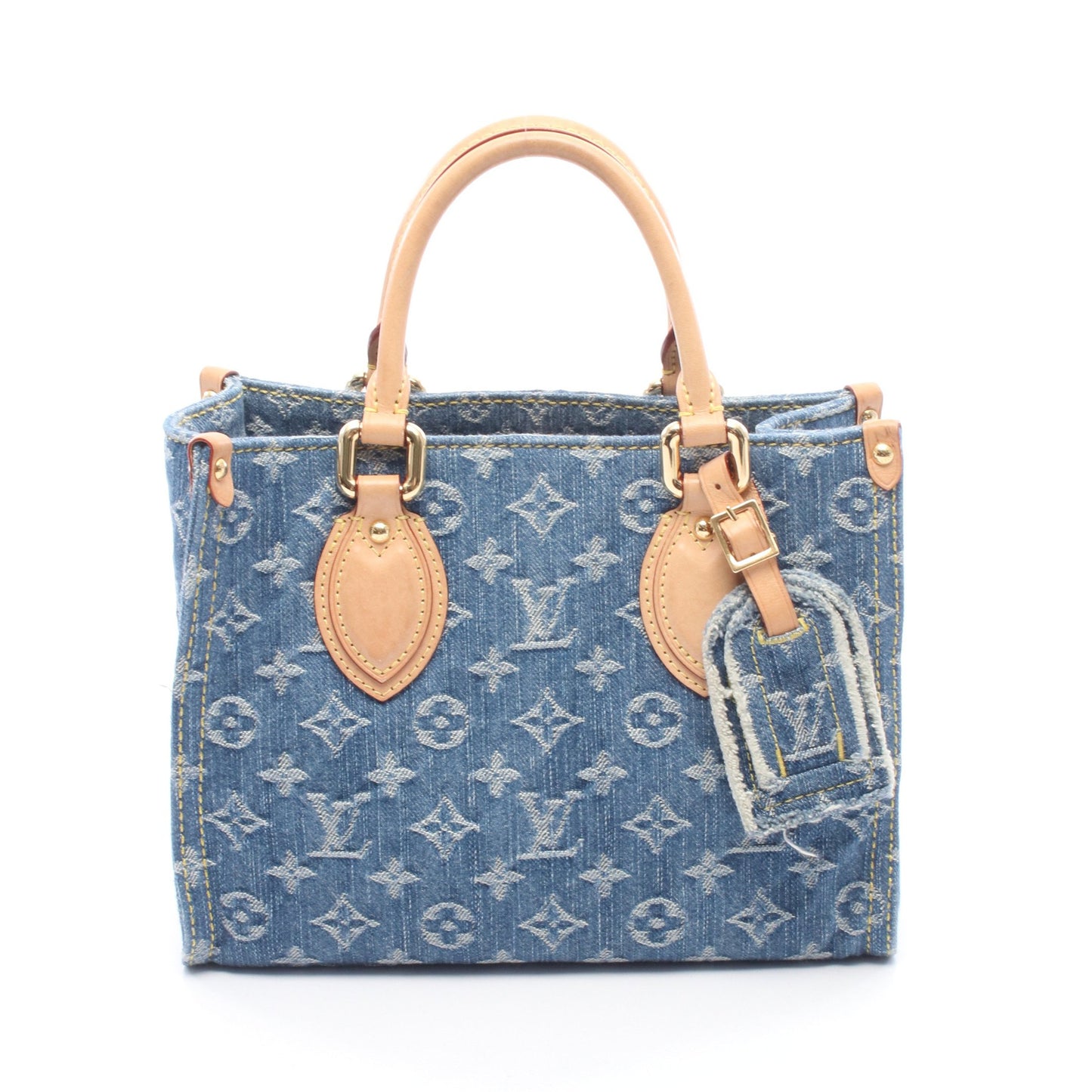 オンザゴーPM モノグラムデニム ハンドバッグ デニム レザー ブルー ルイヴィトン バッグ LOUIS VUITTON