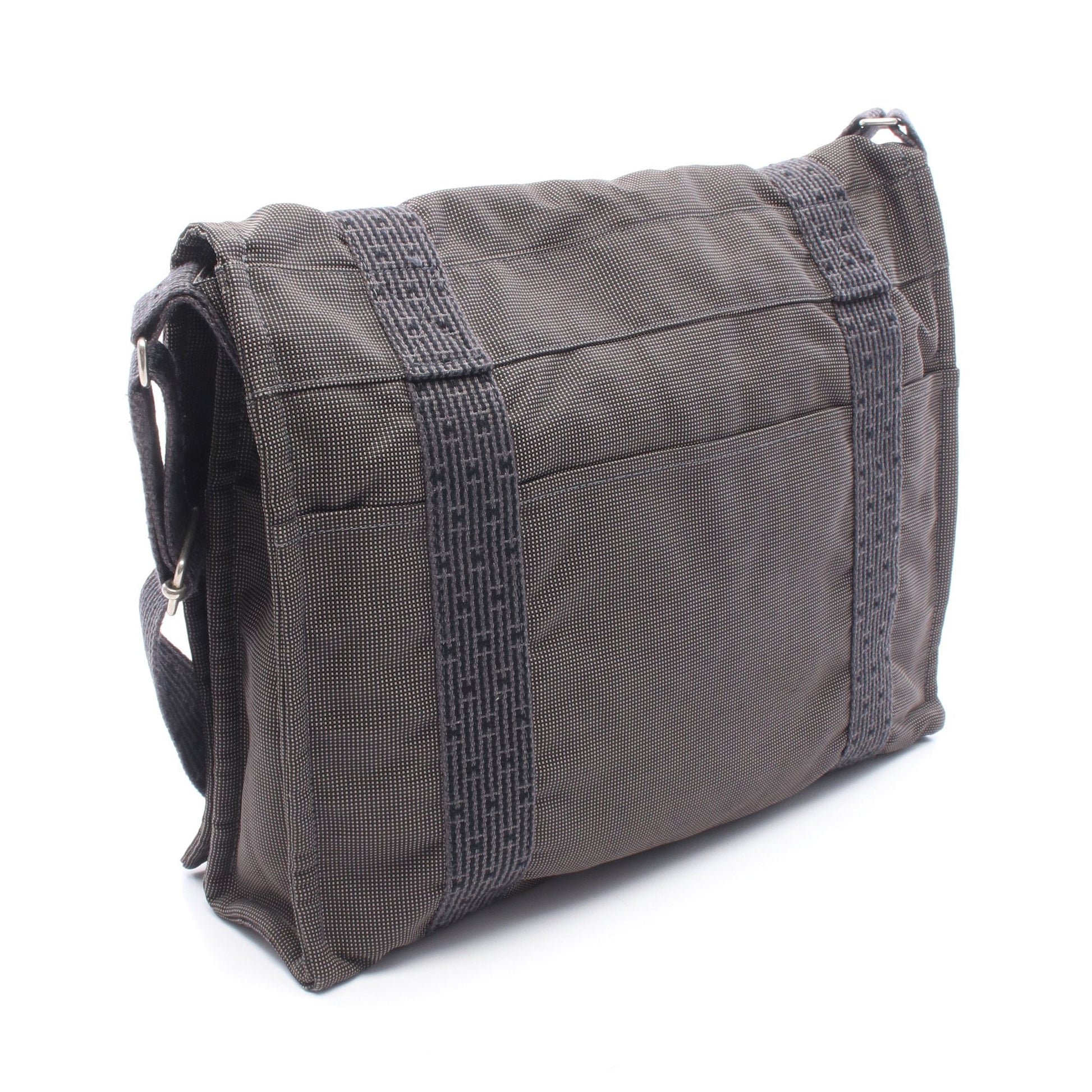 エールライン バサスMM ショルダーバッグ キャンバス グレー シルバー金具 エルメス バッグ HERMES