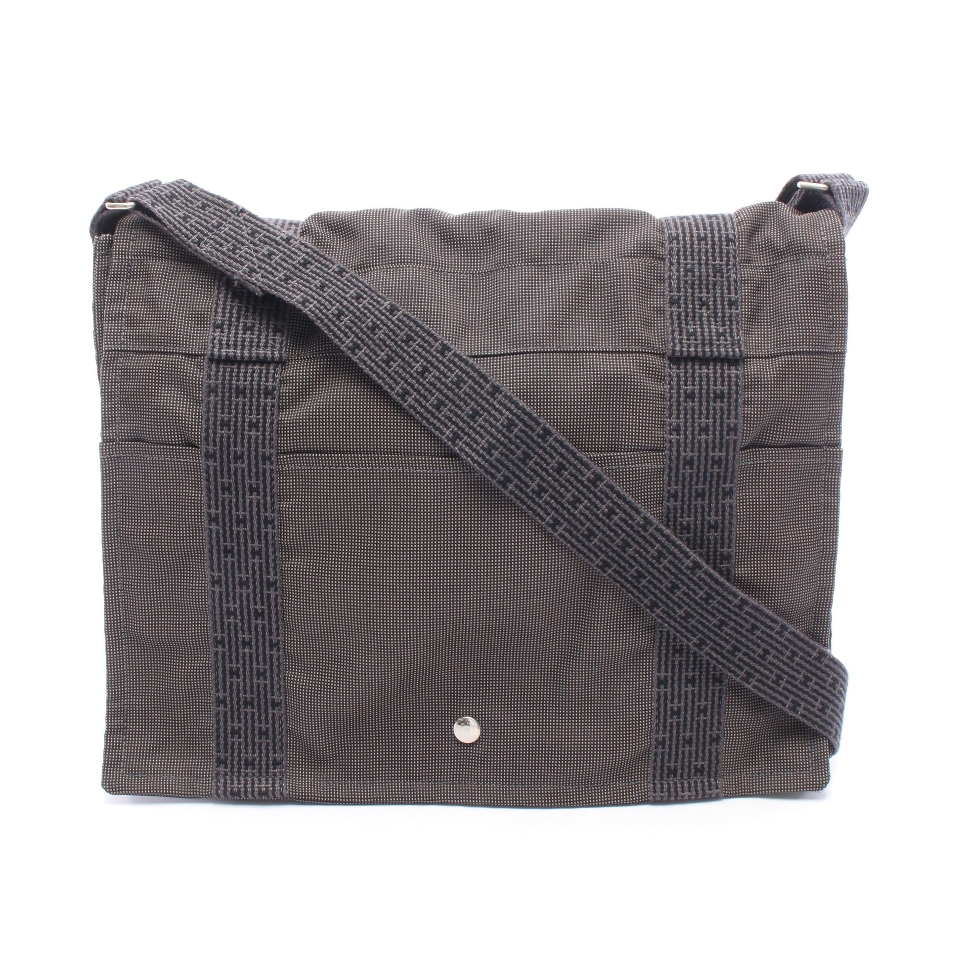 エールライン バサスMM ショルダーバッグ キャンバス グレー シルバー金具 エルメス バッグ HERMES