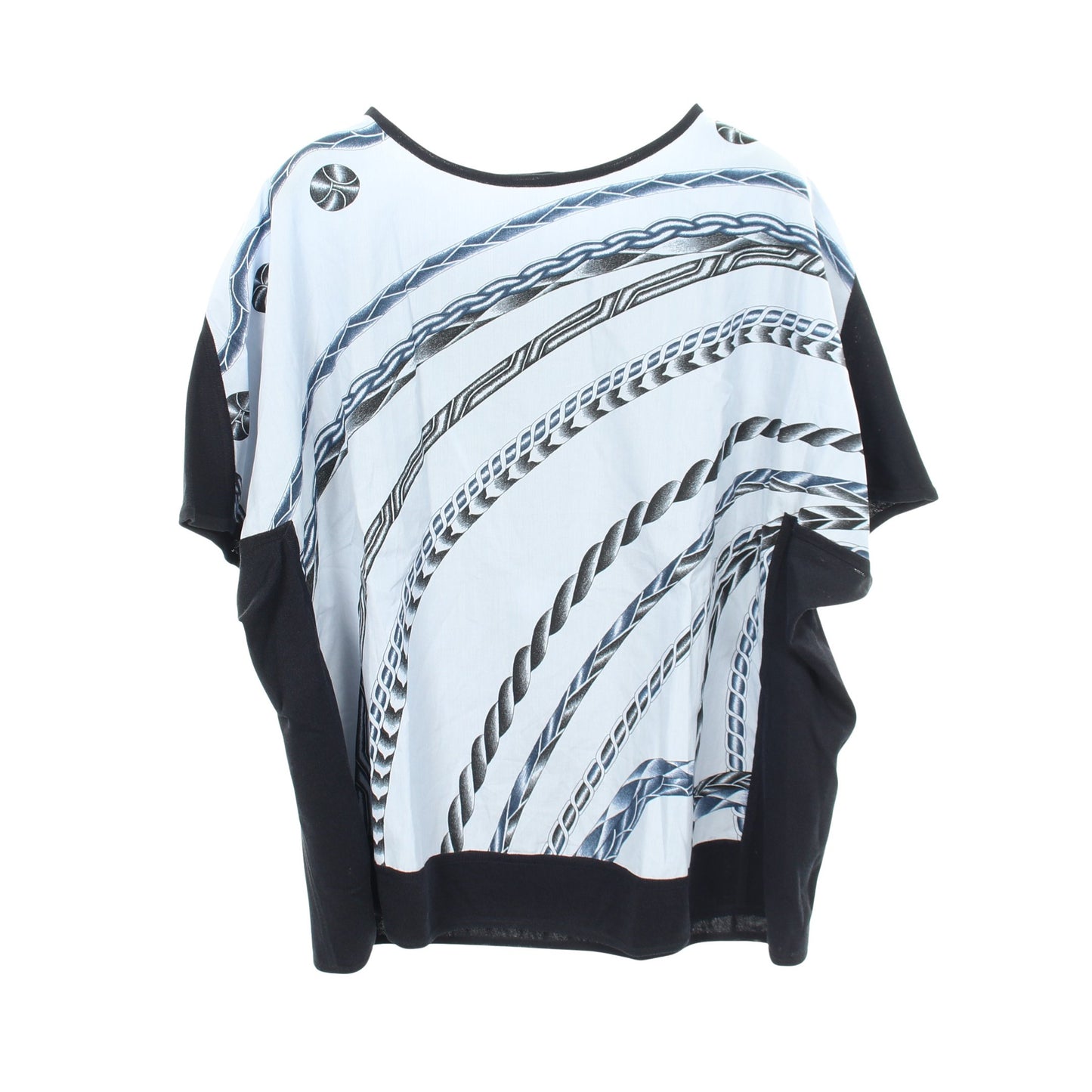プリント切替 半袖Tシャツ コットン レーヨン ネイビー ライトブルー エルメス