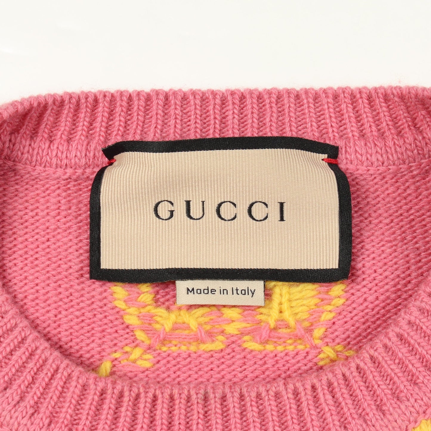 GGジャガード ニットワンピース ウール ピンク イエロー グッチ ワンピース GUCCI