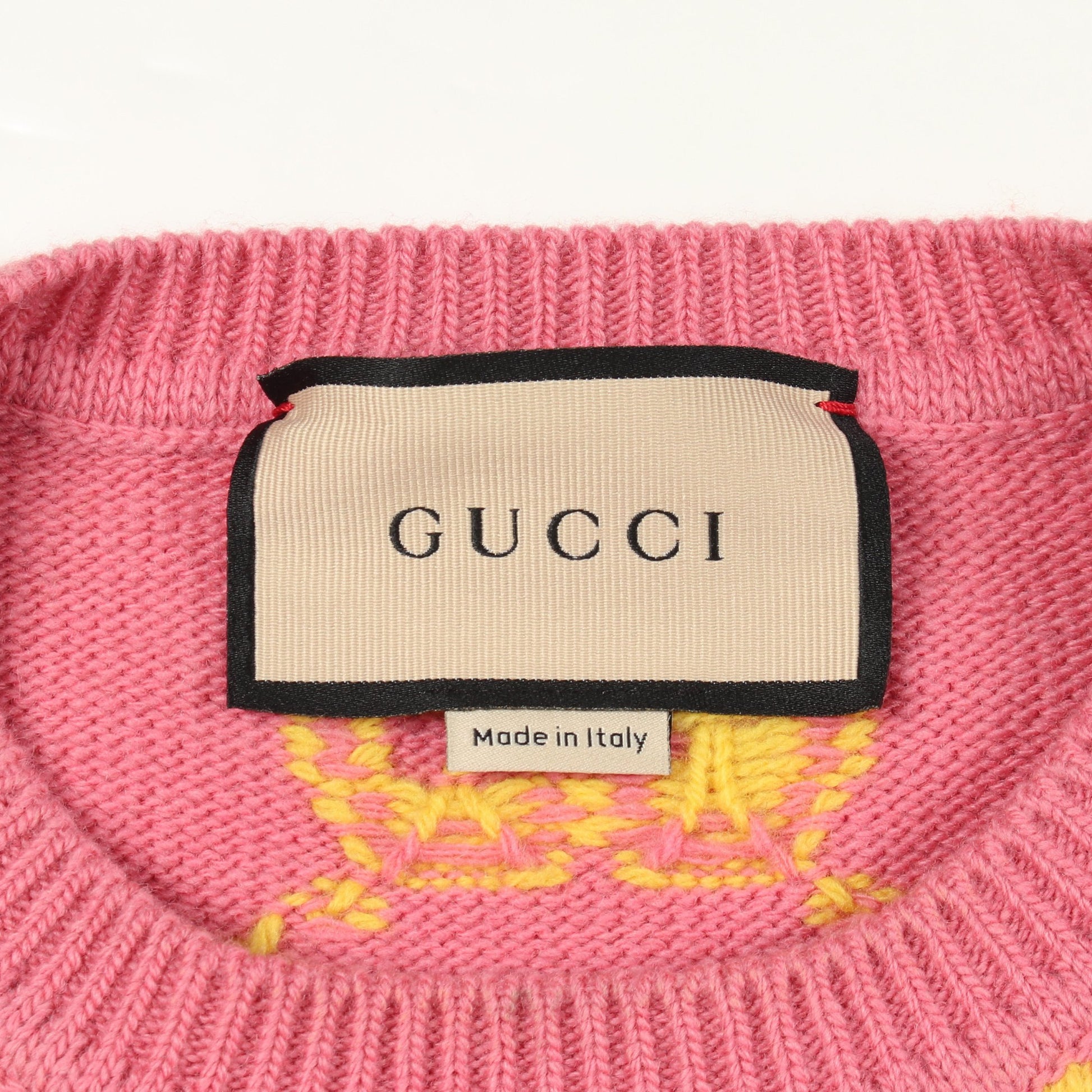 GGジャガード ニットワンピース ウール ピンク イエロー グッチ ワンピース GUCCI