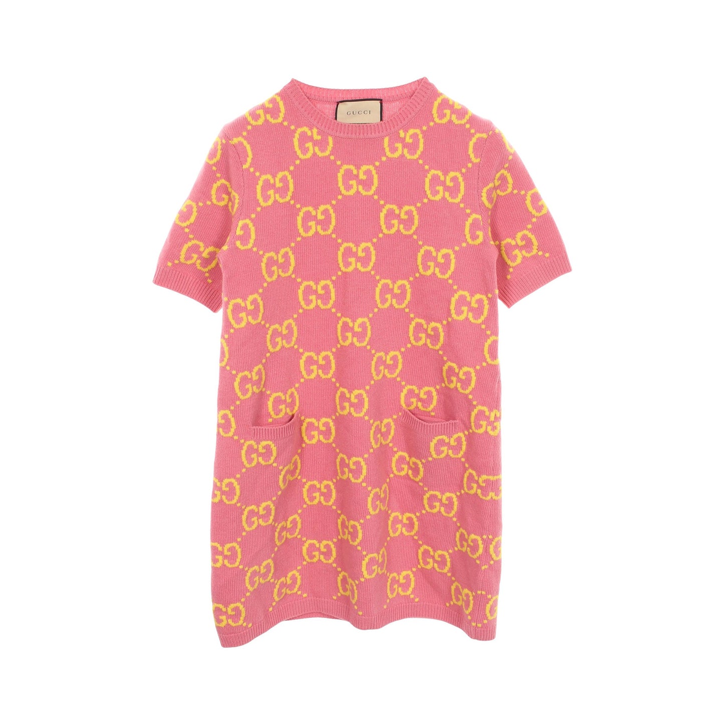 GGジャガード ニットワンピース ウール ピンク イエロー グッチ ワンピース GUCCI