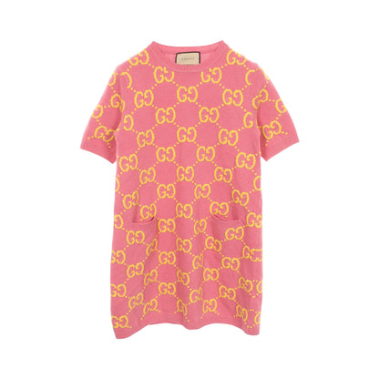 GGジャガード ニットワンピース ウール ピンク イエロー グッチ ワンピース GUCCI