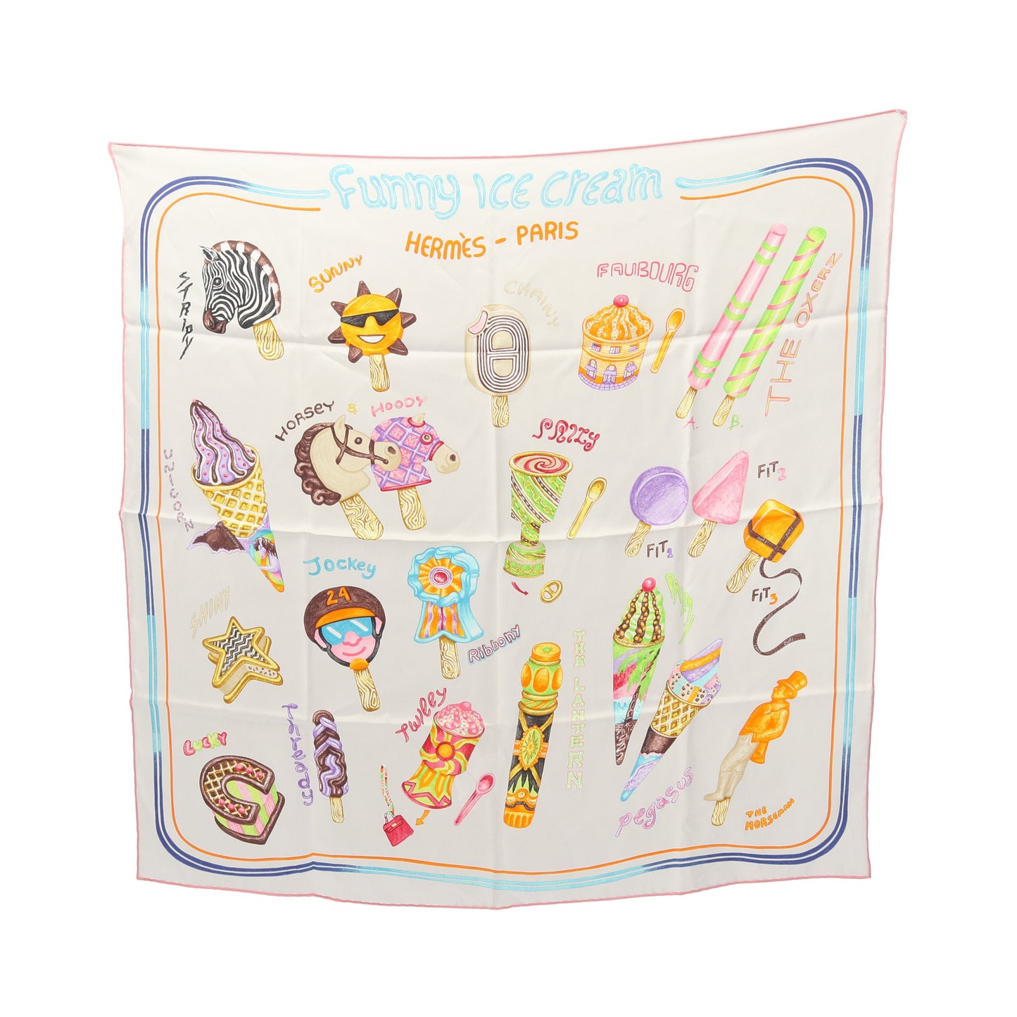 カレ70 Funny Ice Cream スカーフ シルク ライトグレー マルチカラー エルメス 財布・小物 HERMES