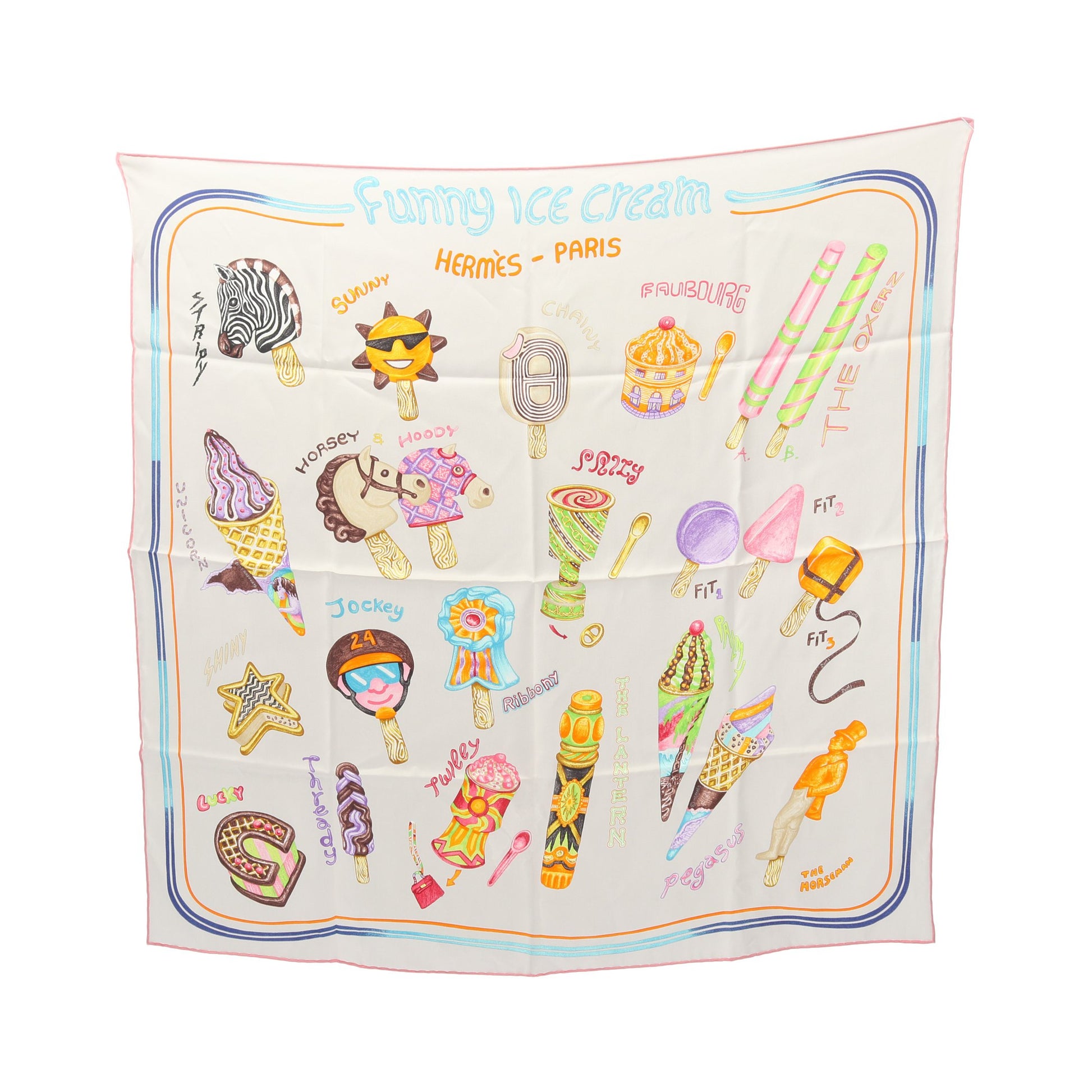 カレ70 Funny Ice Cream スカーフ シルク ライトグレー マルチカラー エルメス 財布・小物 HERMES