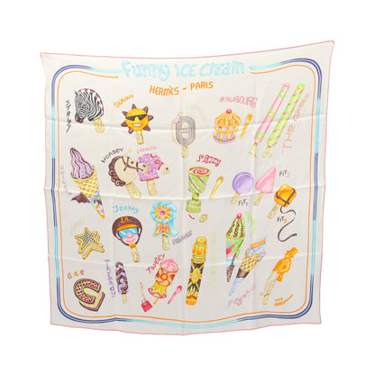 カレ70 Funny Ice Cream スカーフ シルク ライトグレー マルチカラー エルメス 財布・小物 HERMES