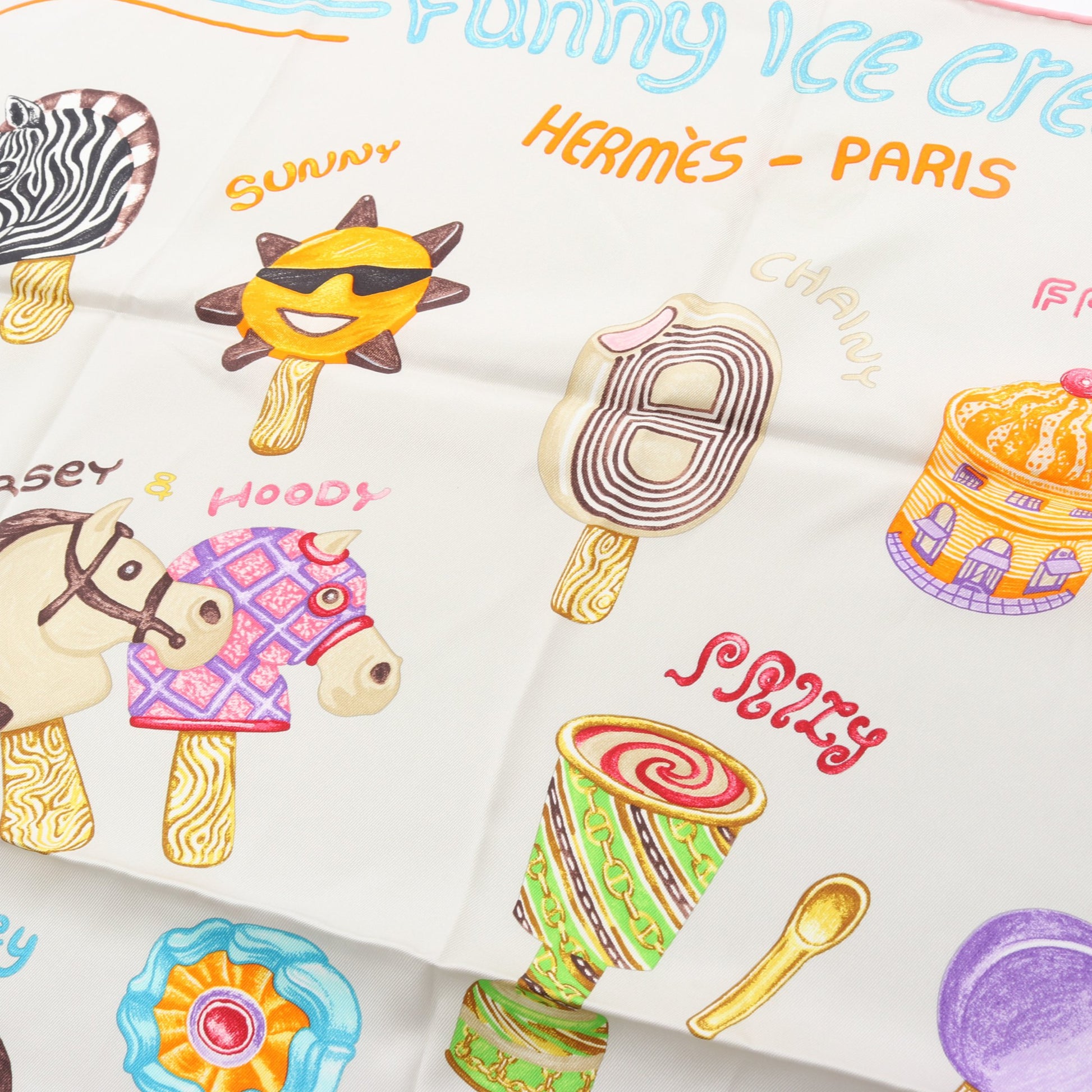 カレ70 Funny Ice Cream スカーフ シルク ライトグレー マルチカラー エルメス 財布・小物 HERMES