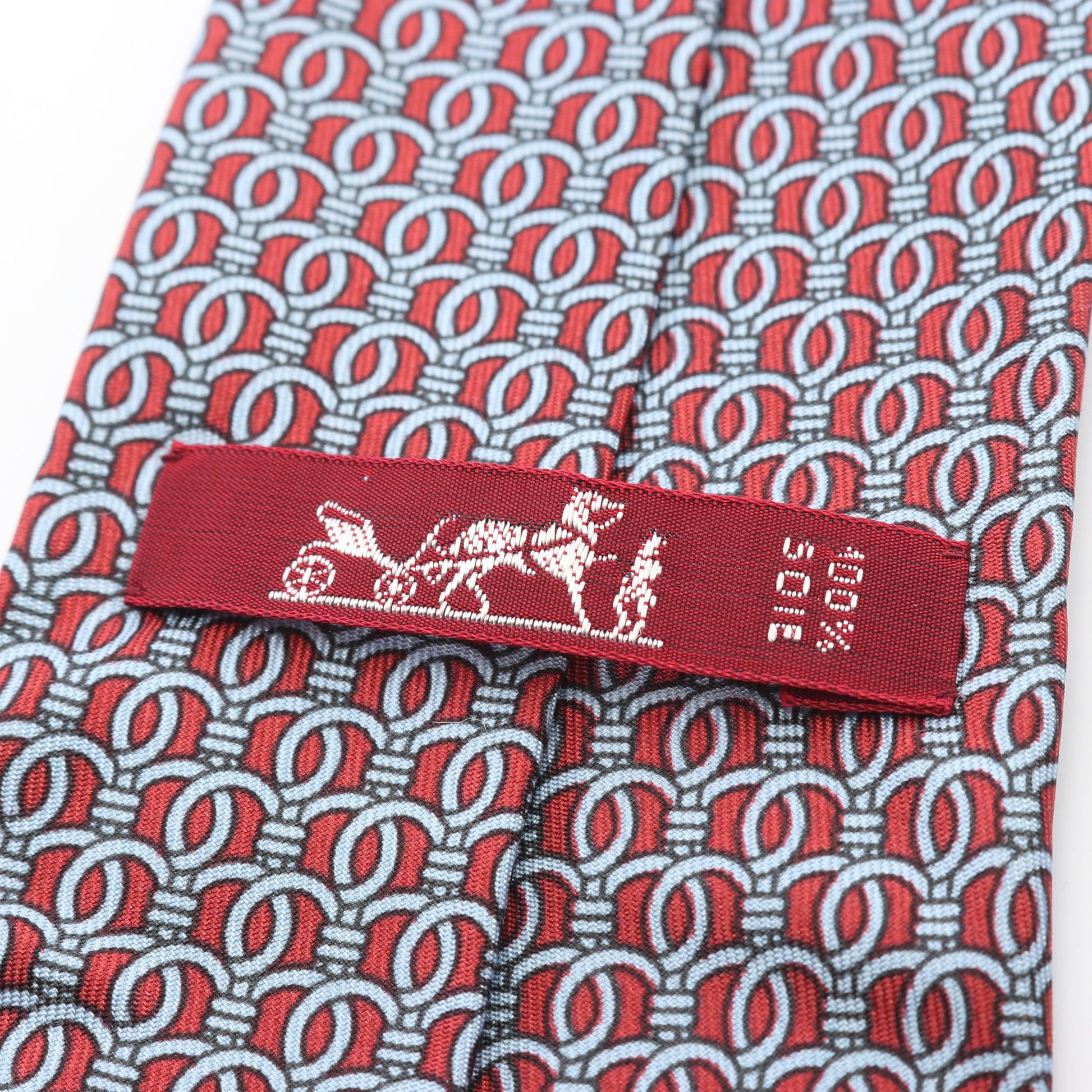 総柄 ネクタイ シルク レッド ブルーグレー エルメス 財布・小物 HERMES