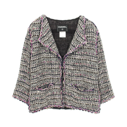 ココマーク ツイード ジャケット ウール ナイロン シルク ブラック ホワイト マルチカラー シャネル アウター CHANEL