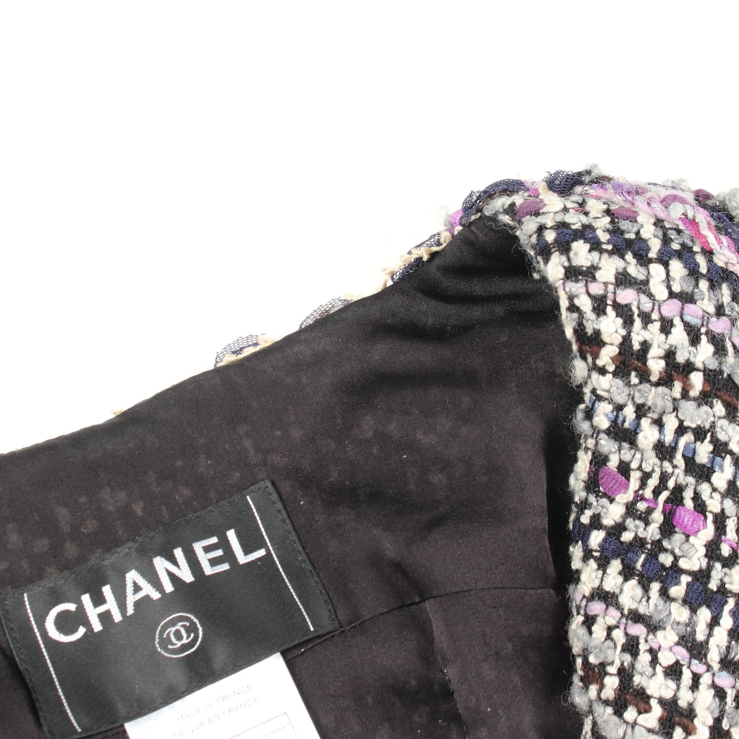 ココマーク ツイード ジャケット ウール ナイロン シルク ブラック ホワイト マルチカラー シャネル アウター CHANEL
