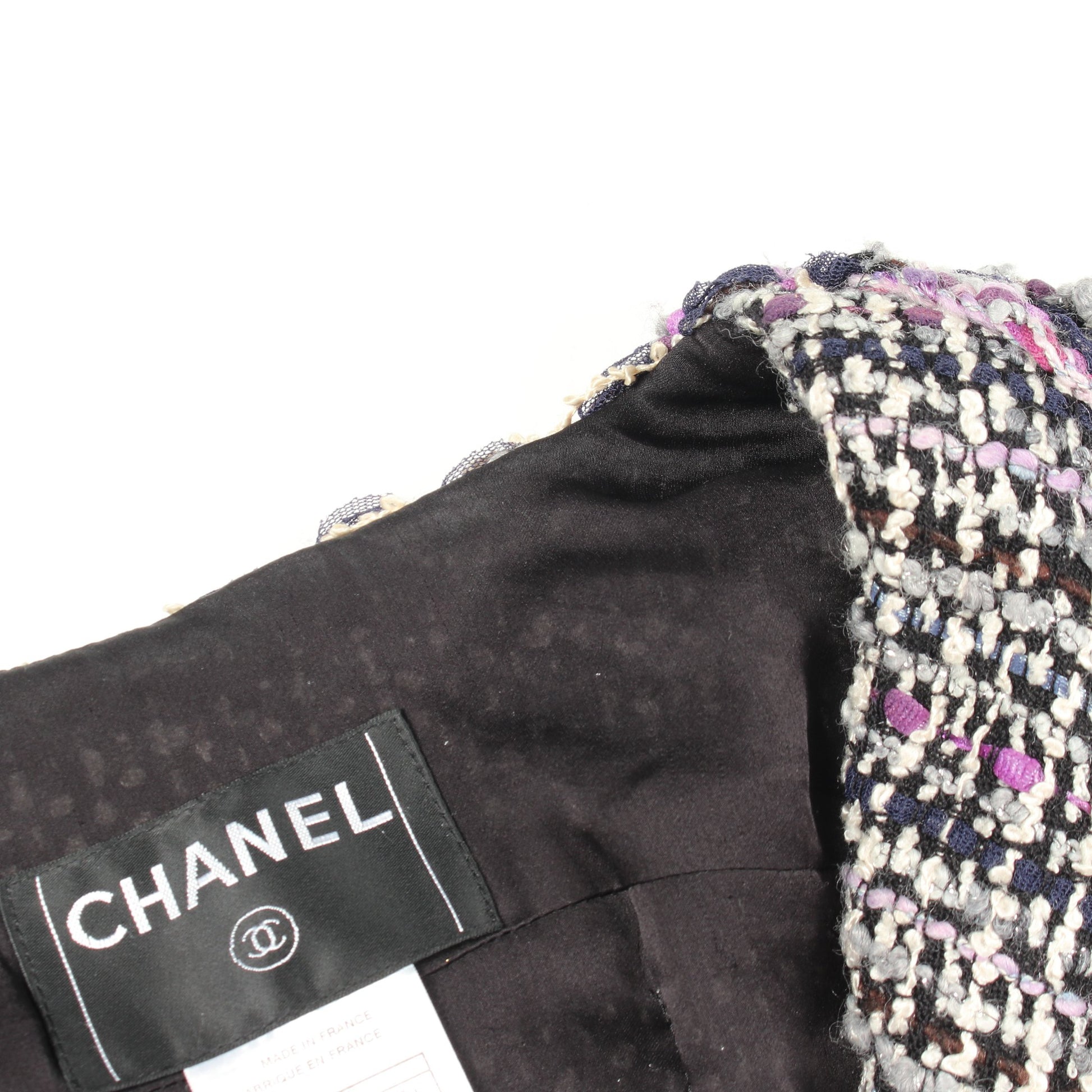 ココマーク ツイード ジャケット ウール ナイロン シルク ブラック ホワイト マルチカラー シャネル アウター CHANEL