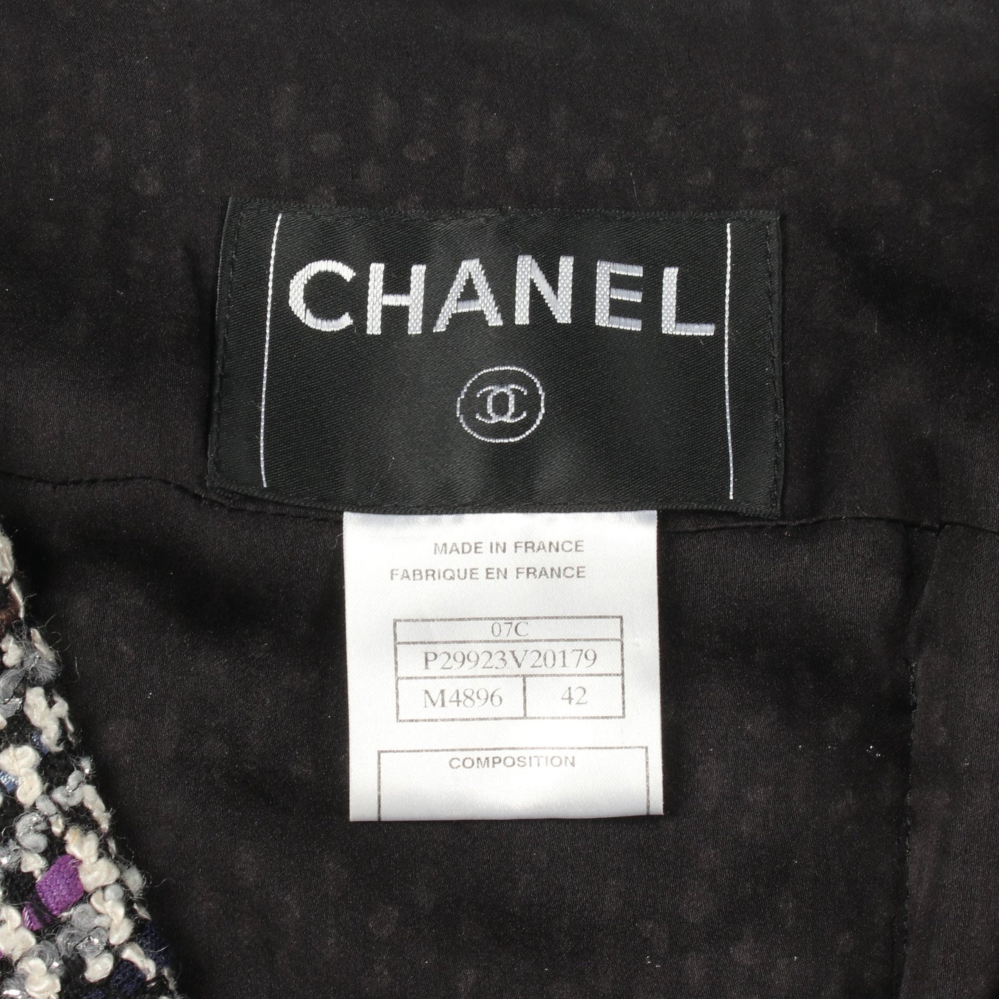 ココマーク ツイード ジャケット ウール ナイロン シルク ブラック ホワイト マルチカラー シャネル アウター CHANEL