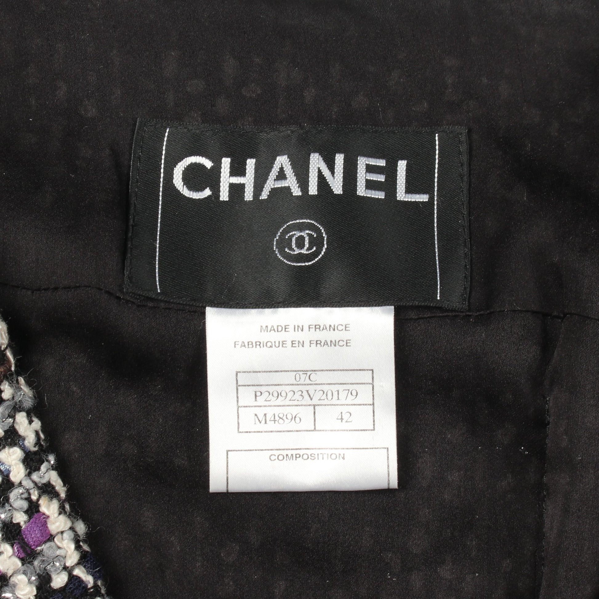 ココマーク ツイード ジャケット ウール ナイロン シルク ブラック ホワイト マルチカラー シャネル アウター CHANEL