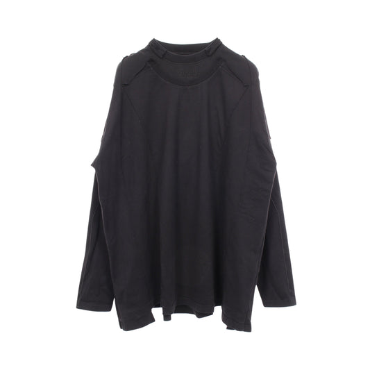 ロゴ刺繍 レイヤードデザイン カットオフ 長袖Tシャツ コットン ブラック ヴェトモン トップス VETEMENTS