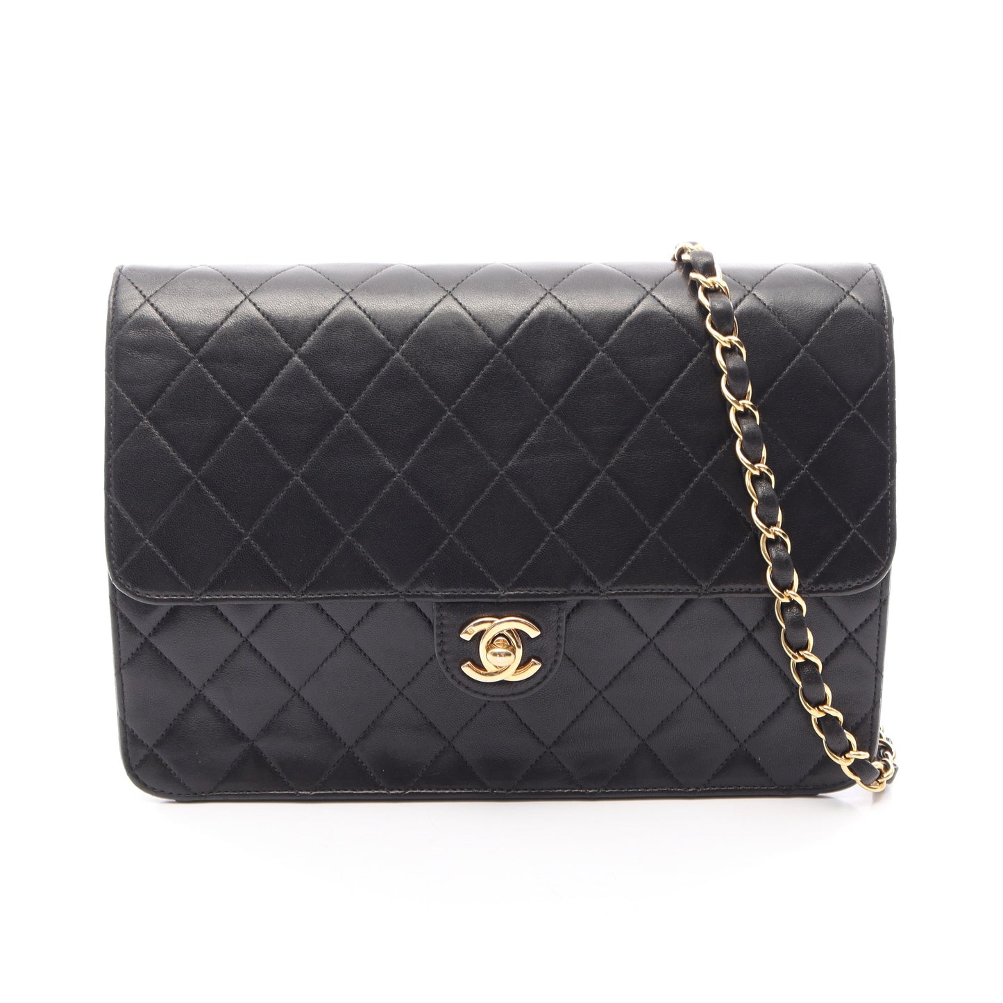 マトラッセ シングルフラップ チェーンショルダーバッグ ラムスキン ブラック ゴールド金具 シャネル バッグ CHANEL