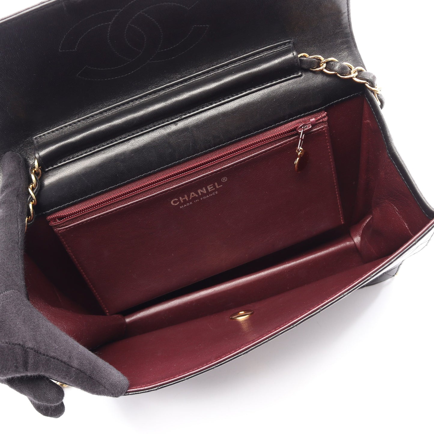 マトラッセ シングルフラップ チェーンショルダーバッグ ラムスキン ブラック ゴールド金具 シャネル バッグ CHANEL