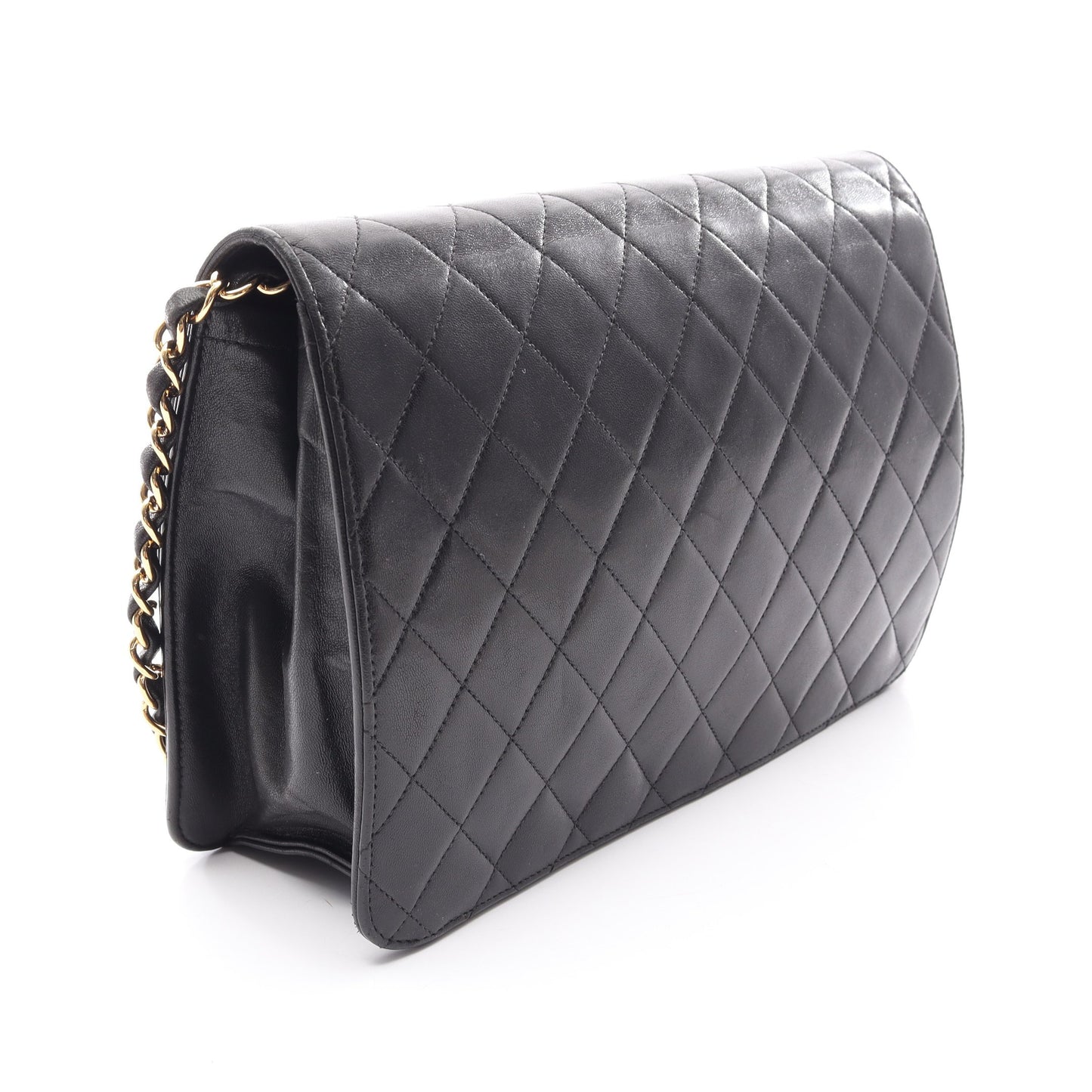 マトラッセ シングルフラップ チェーンショルダーバッグ ラムスキン ブラック ゴールド金具 シャネル バッグ CHANEL