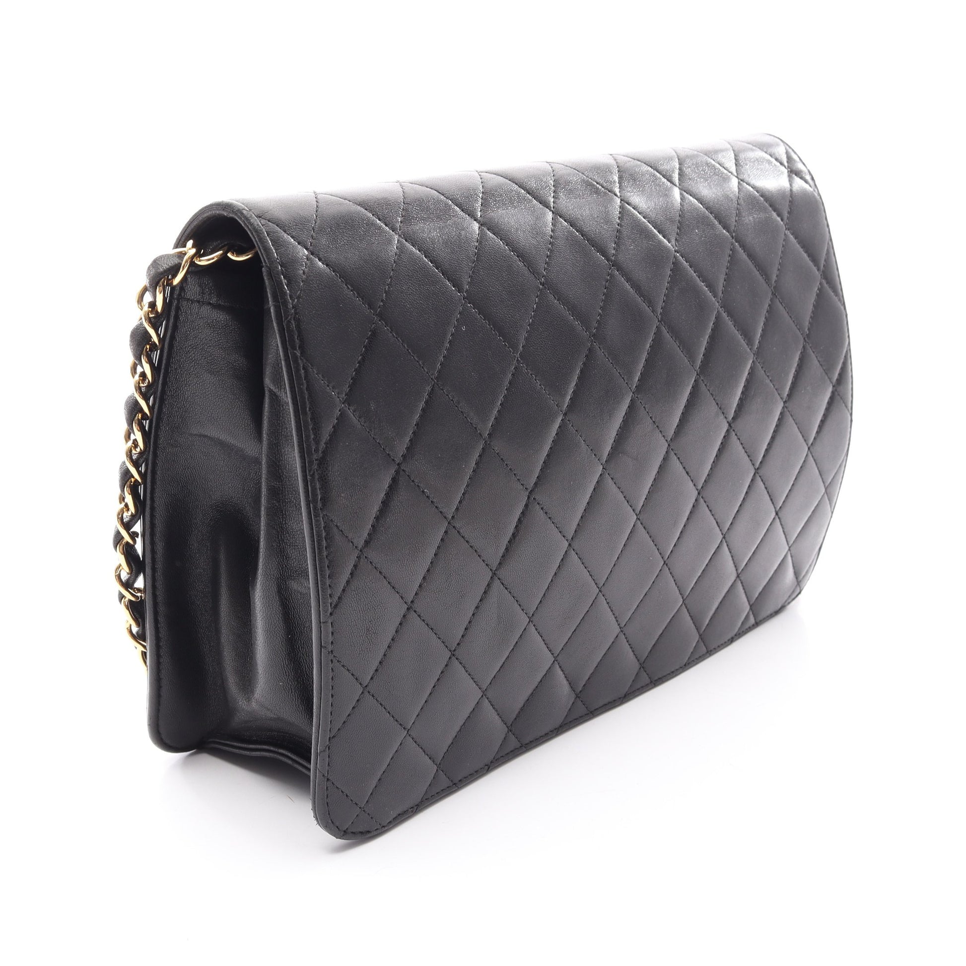 マトラッセ シングルフラップ チェーンショルダーバッグ ラムスキン ブラック ゴールド金具 シャネル バッグ CHANEL