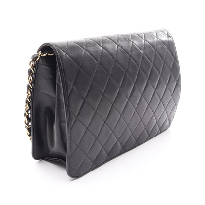 マトラッセ シングルフラップ チェーンショルダーバッグ ラムスキン ブラック ゴールド金具 シャネル バッグ CHANEL