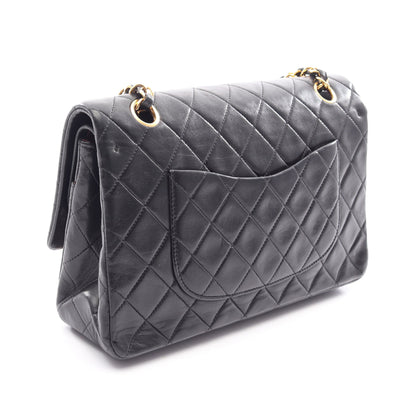 マトラッセ Wフラップ Wチェーンショルダーバッグ ラムスキン ブラック ゴールド金具 シャネル バッグ CHANEL
