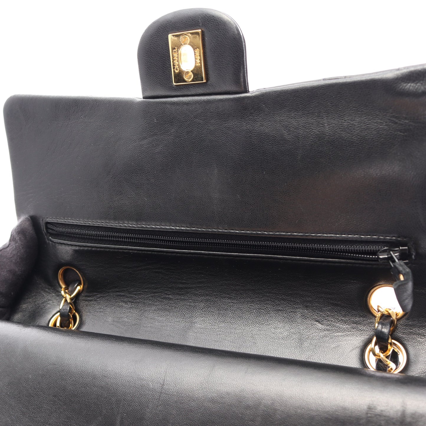 マトラッセ Wフラップ Wチェーンショルダーバッグ ラムスキン ブラック ゴールド金具 シャネル バッグ CHANEL