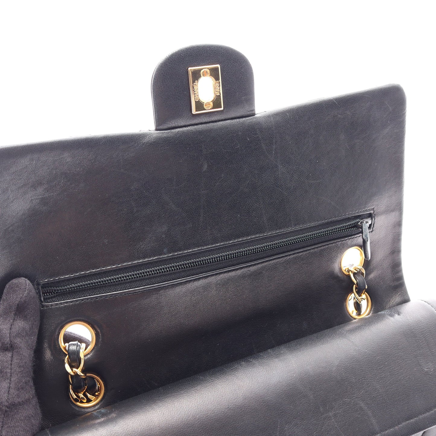 マトラッセ Wフラップ Wチェーンショルダーバッグ ラムスキン ブラック ゴールド金具 シャネル バッグ CHANEL