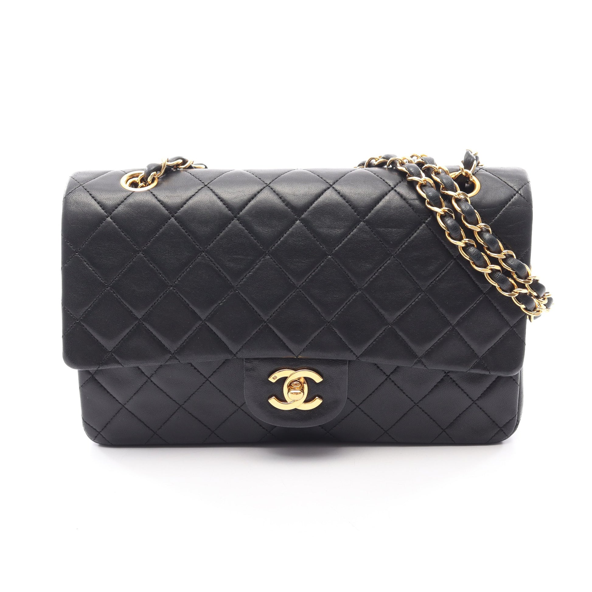 マトラッセ Wフラップ Wチェーンショルダーバッグ ラムスキン ブラック ゴールド金具 シャネル バッグ CHANEL