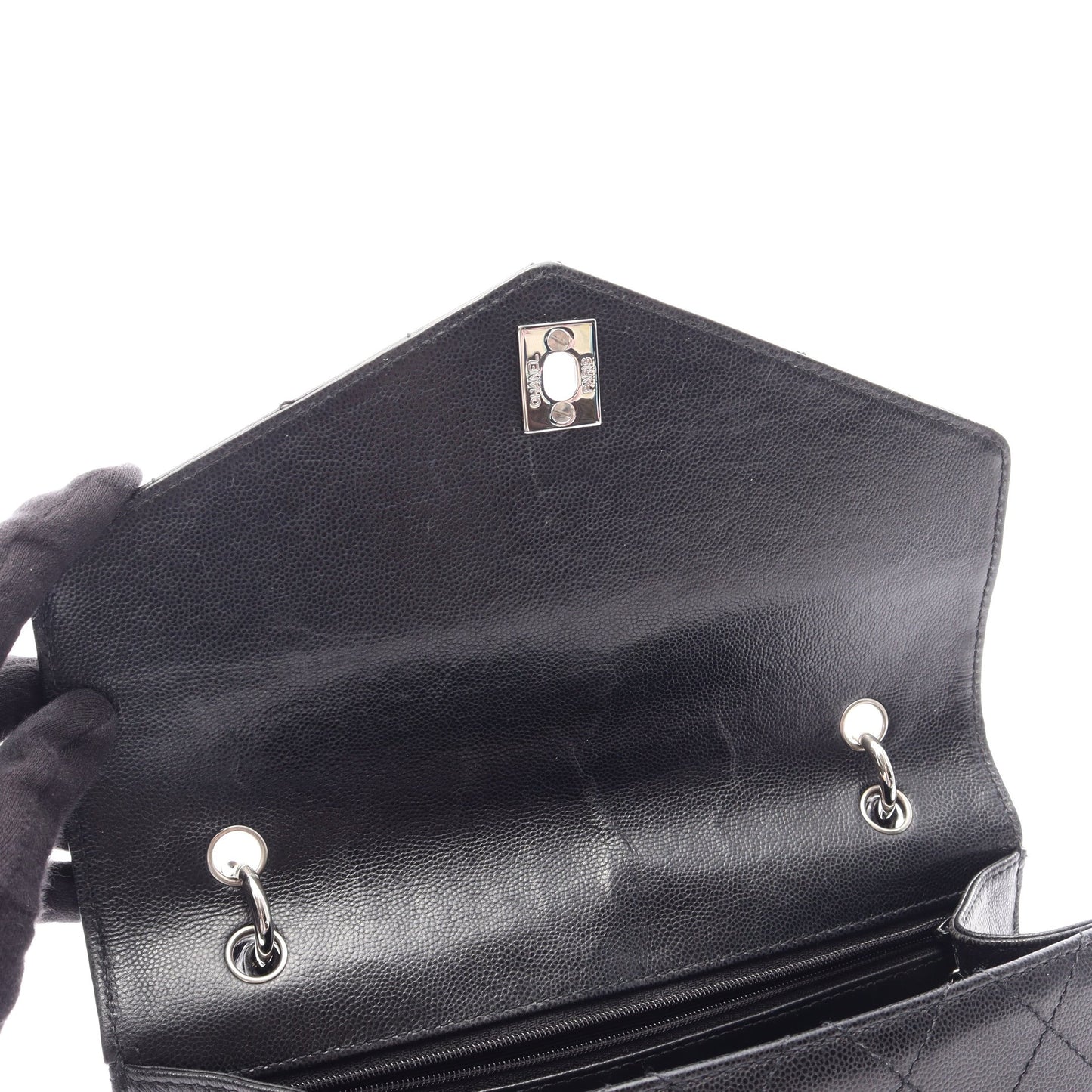 マトラッセ ハンドバッグ キャビアスキン ブラック シルバー金具 シャネル バッグ CHANEL