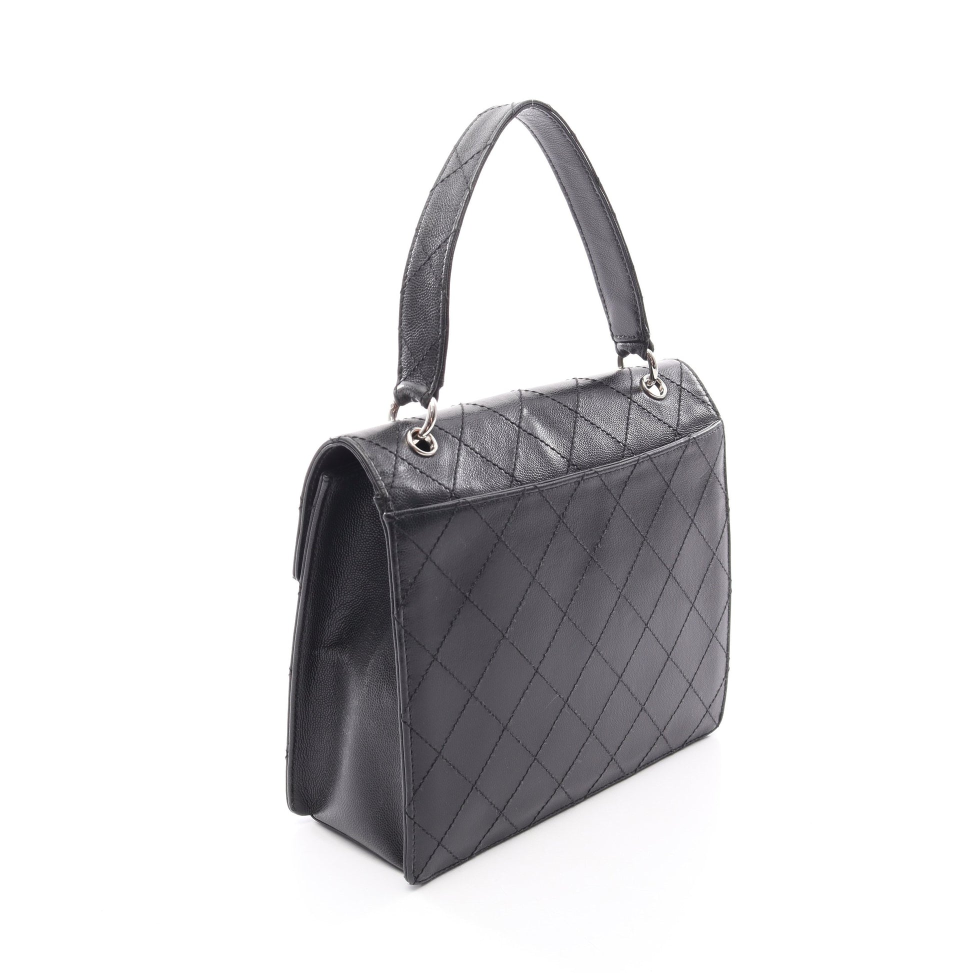 マトラッセ ハンドバッグ キャビアスキン ブラック シルバー金具 シャネル バッグ CHANEL