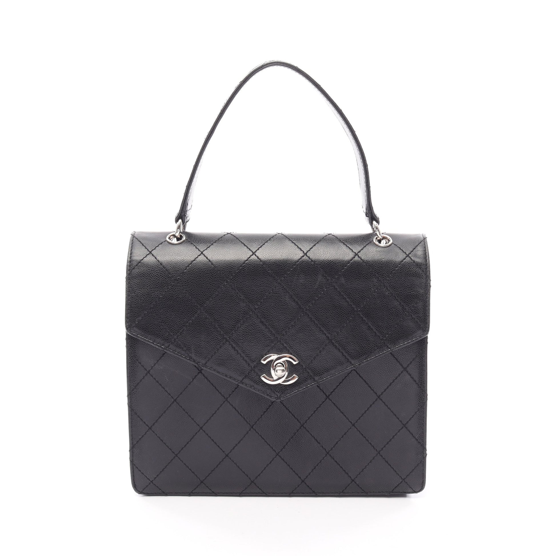 マトラッセ ハンドバッグ キャビアスキン ブラック シルバー金具 シャネル バッグ CHANEL