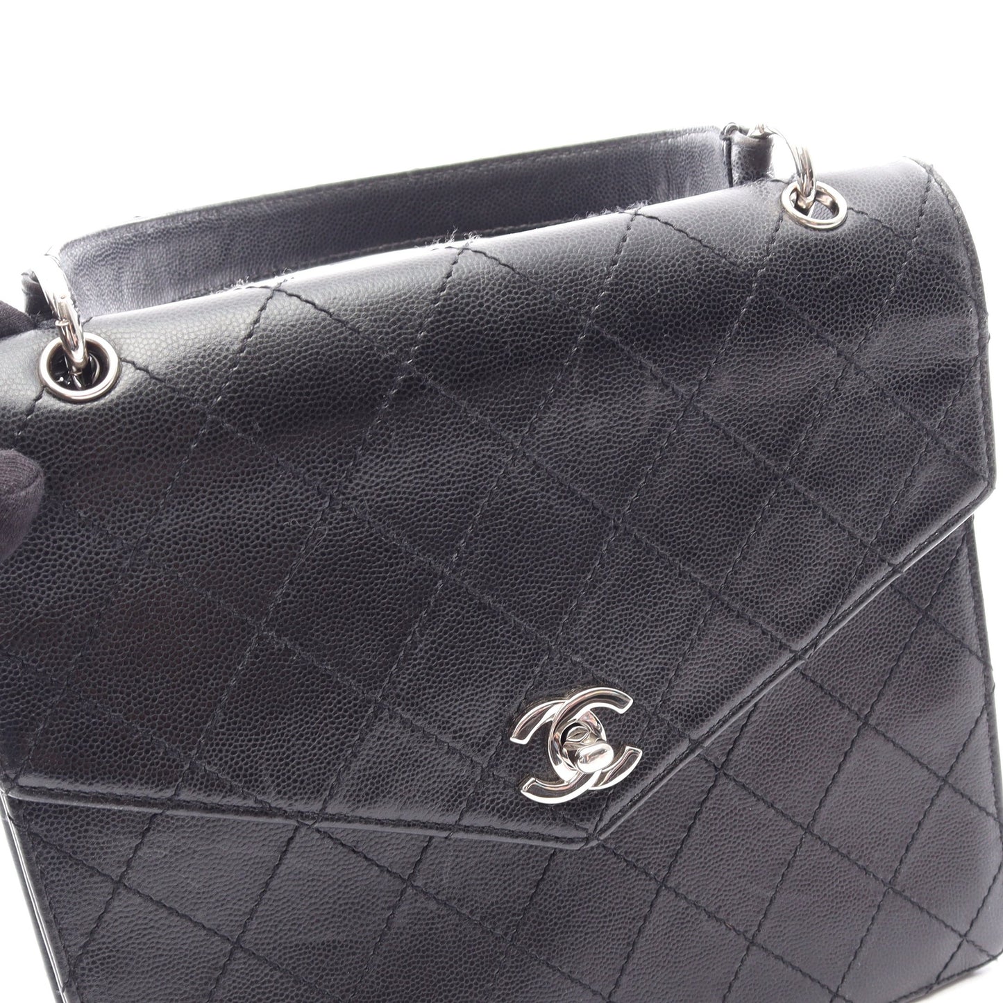 マトラッセ ハンドバッグ キャビアスキン ブラック シルバー金具 シャネル バッグ CHANEL
