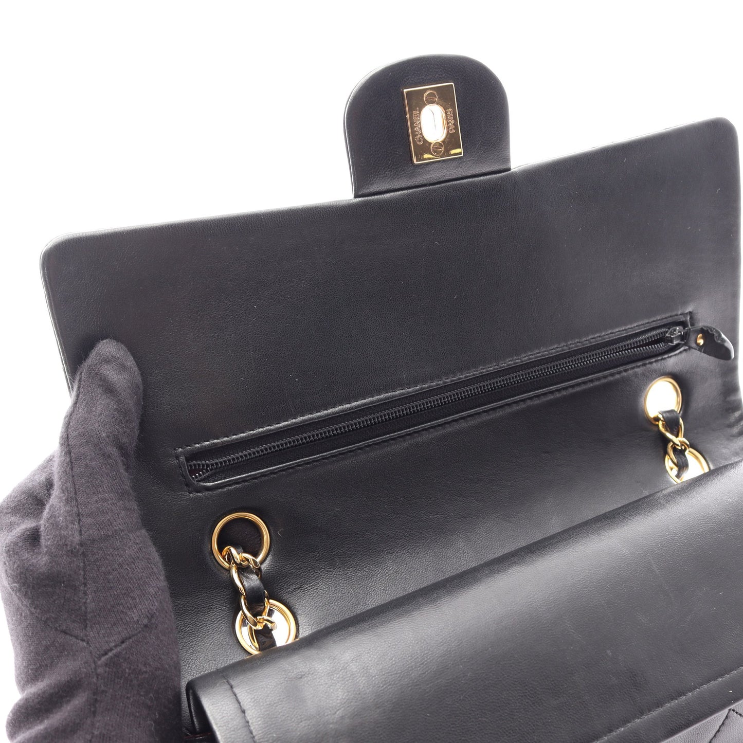 マトラッセ Wフラップ Wチェーンショルダーバッグ ラムスキン ブラック ゴールド金具 シャネル バッグ CHANEL
