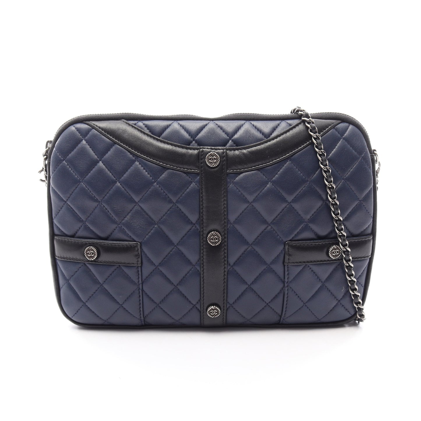 ガールシャネル チェーンショルダーバッグ ラムスキン ネイビー ブラック シルバー金具 シャネル バッグ CHANEL