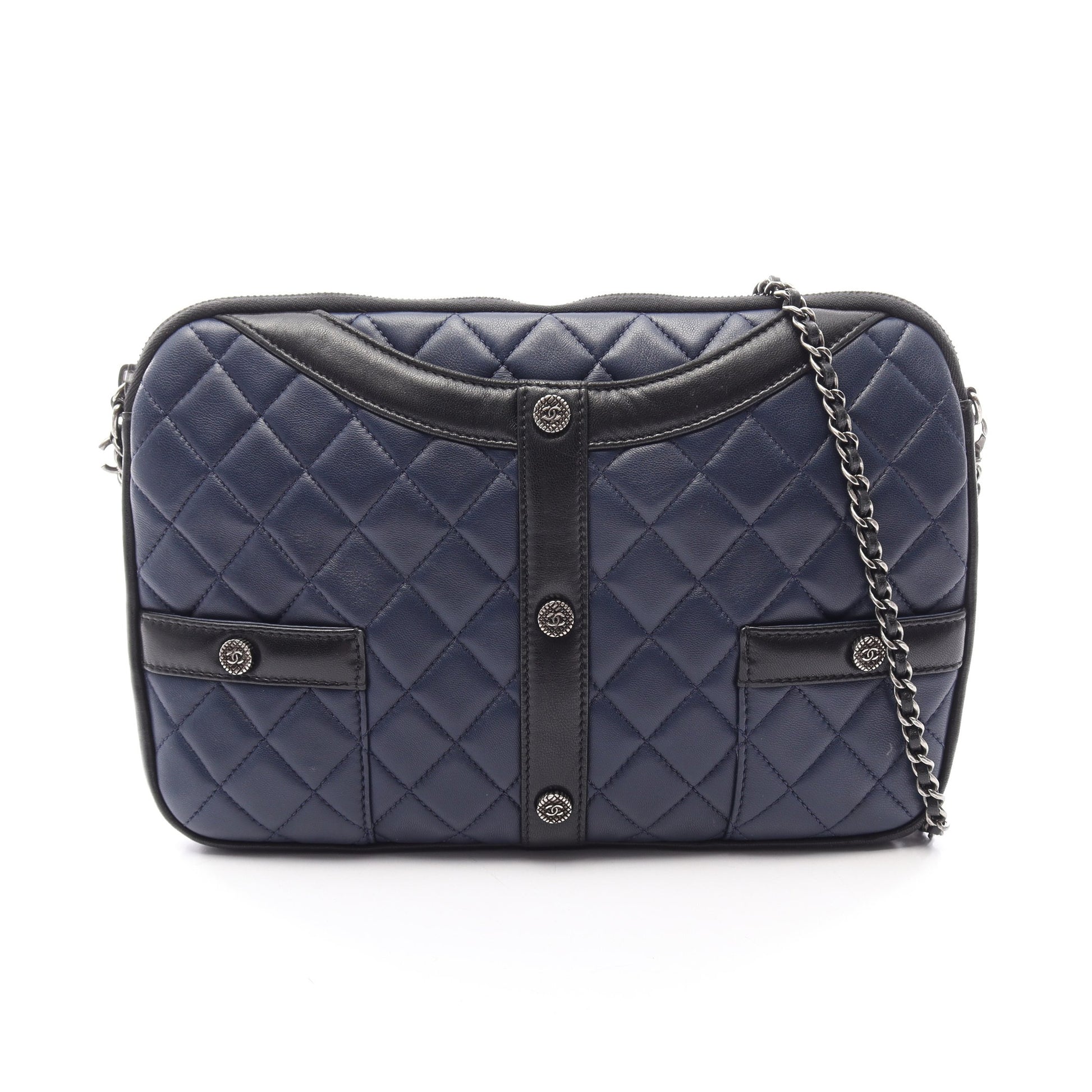 ガールシャネル チェーンショルダーバッグ ラムスキン ネイビー ブラック シルバー金具 シャネル バッグ CHANEL