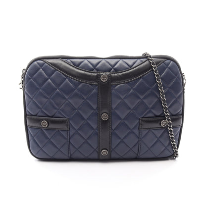 ガールシャネル チェーンショルダーバッグ ラムスキン ネイビー ブラック シルバー金具 シャネル バッグ CHANEL