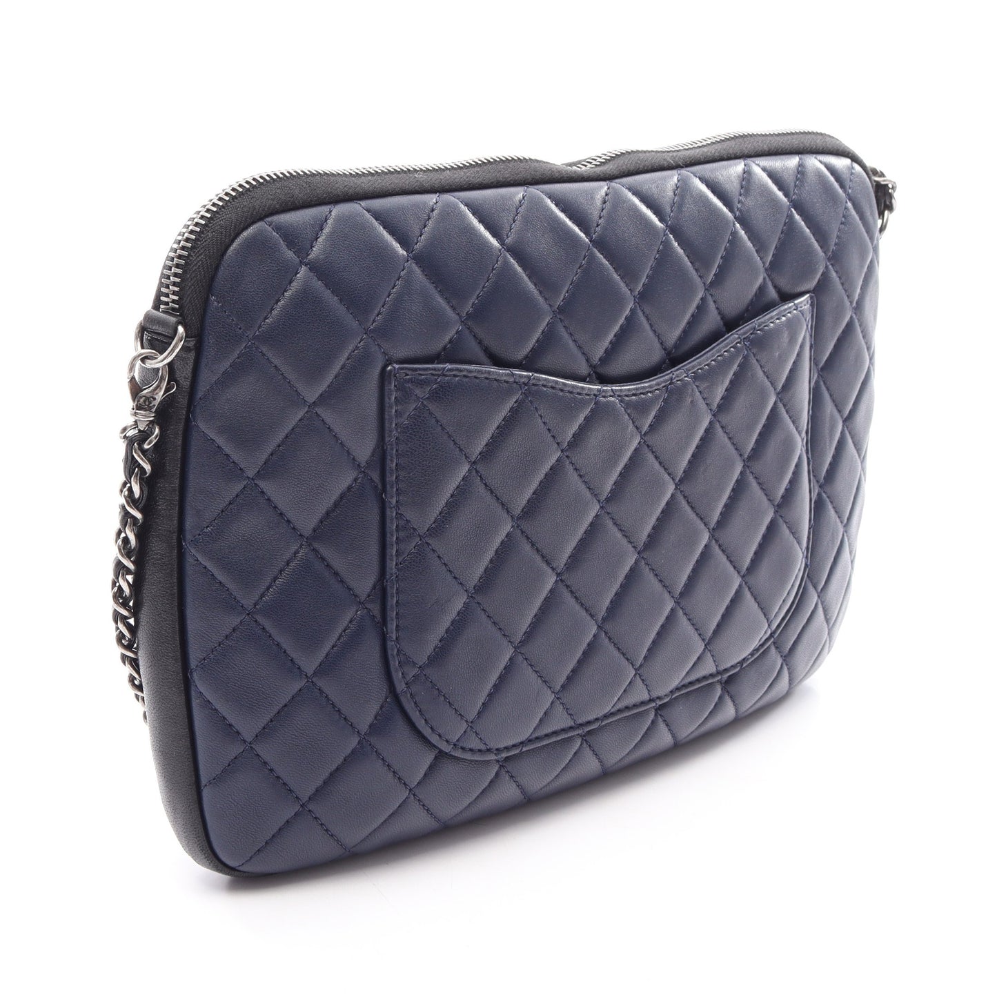 ガールシャネル チェーンショルダーバッグ ラムスキン ネイビー ブラック シルバー金具 シャネル バッグ CHANEL