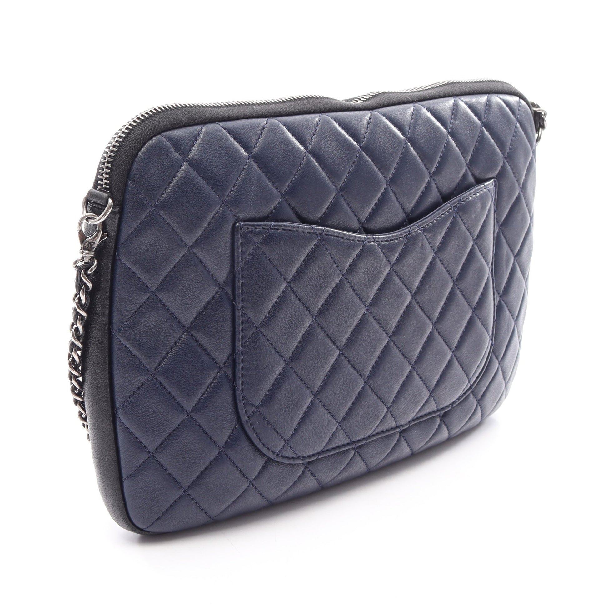 ガールシャネル チェーンショルダーバッグ ラムスキン ネイビー ブラック シルバー金具 シャネル バッグ CHANEL