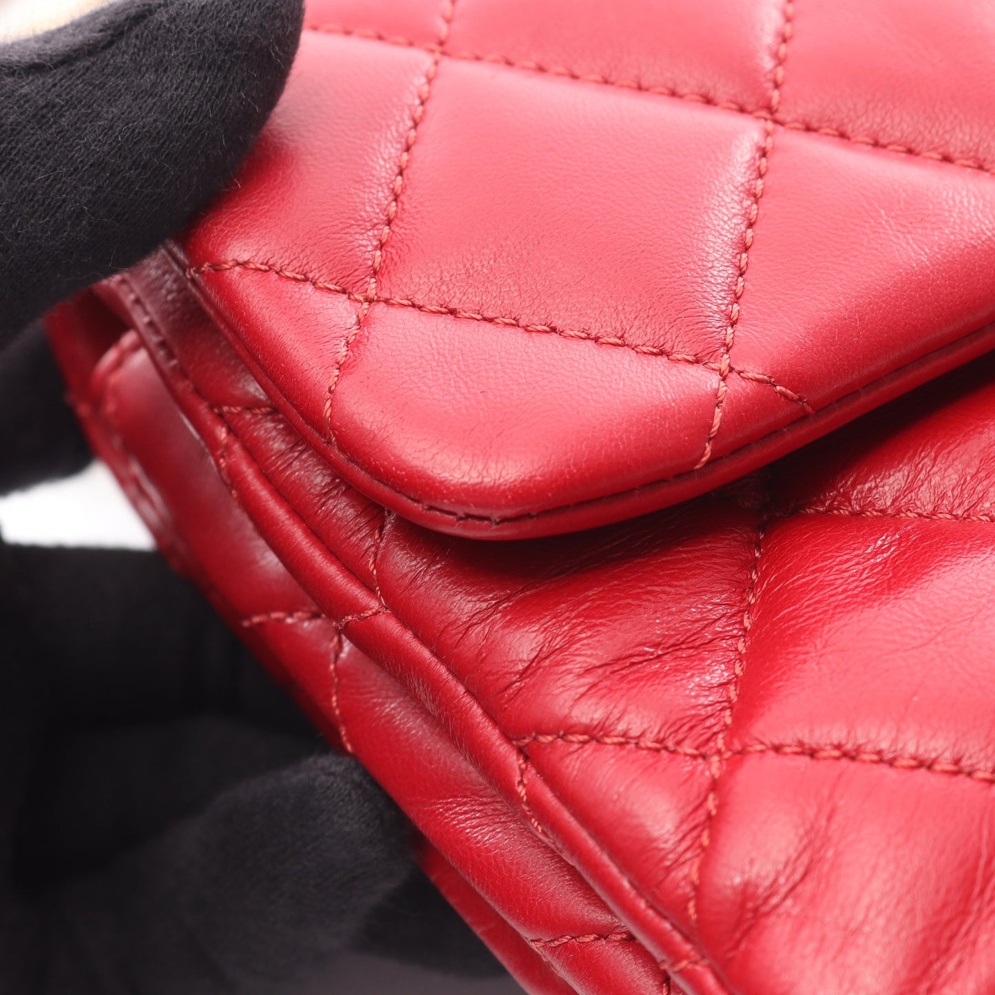 マトラッセ チェーンショルダーバッグ ラムスキン レッド ゴールド金具 シャネル バッグ CHANEL