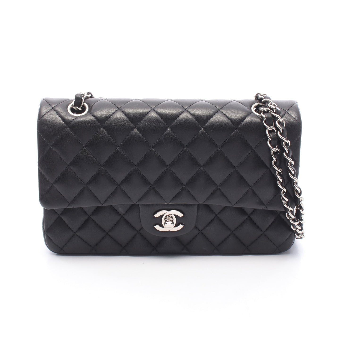 マトラッセ チェーンショルダーバッグ ラムスキン ブラック シルバー金具 シャネル バッグ CHANEL