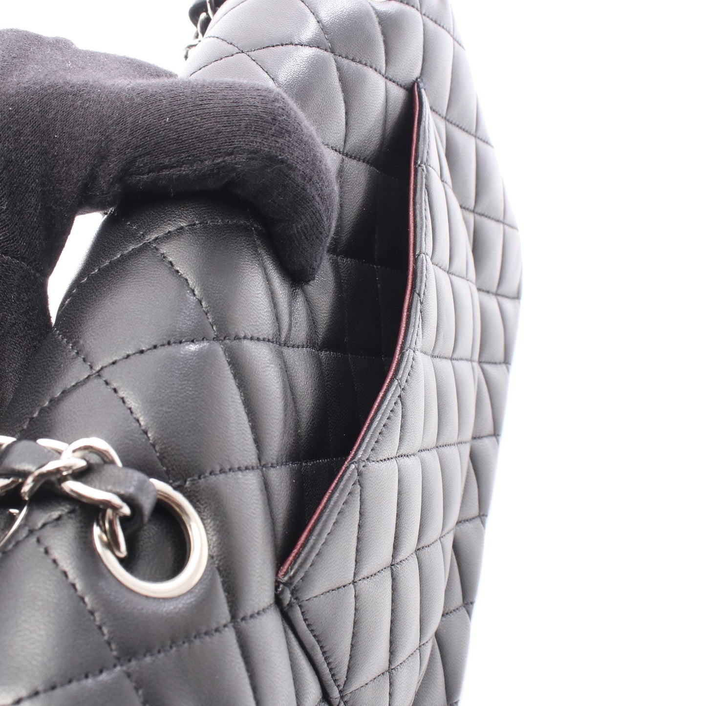 マトラッセ チェーンショルダーバッグ ラムスキン ブラック シルバー金具 シャネル バッグ CHANEL