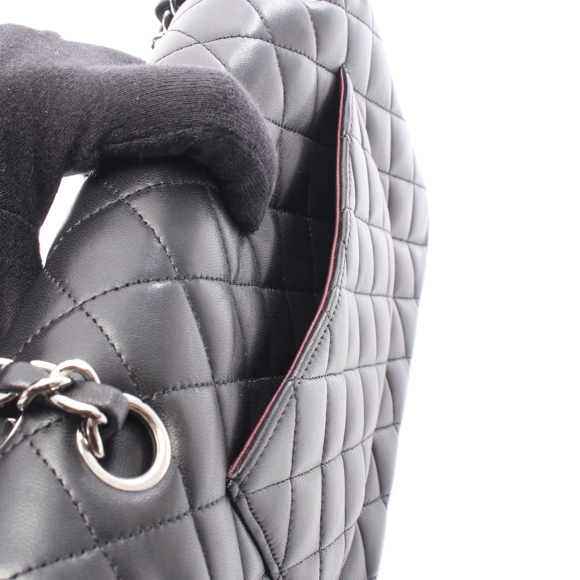 マトラッセ チェーンショルダーバッグ ラムスキン ブラック シルバー金具 シャネル バッグ CHANEL