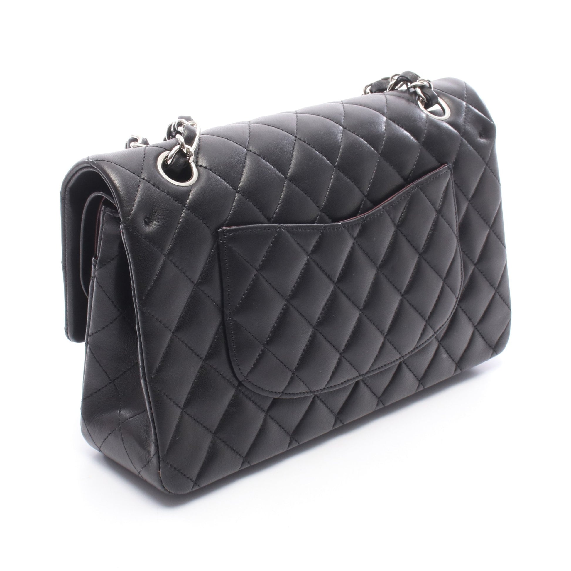 マトラッセ チェーンショルダーバッグ ラムスキン ブラック シルバー金具 シャネル バッグ CHANEL
