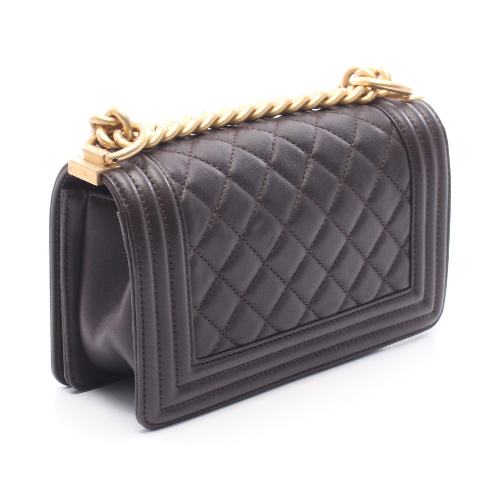 ボーイシャネル スモール チェーンショルダーバッグ レザー ダークブラウン ゴールド金具 シャネル バッグ CHANEL