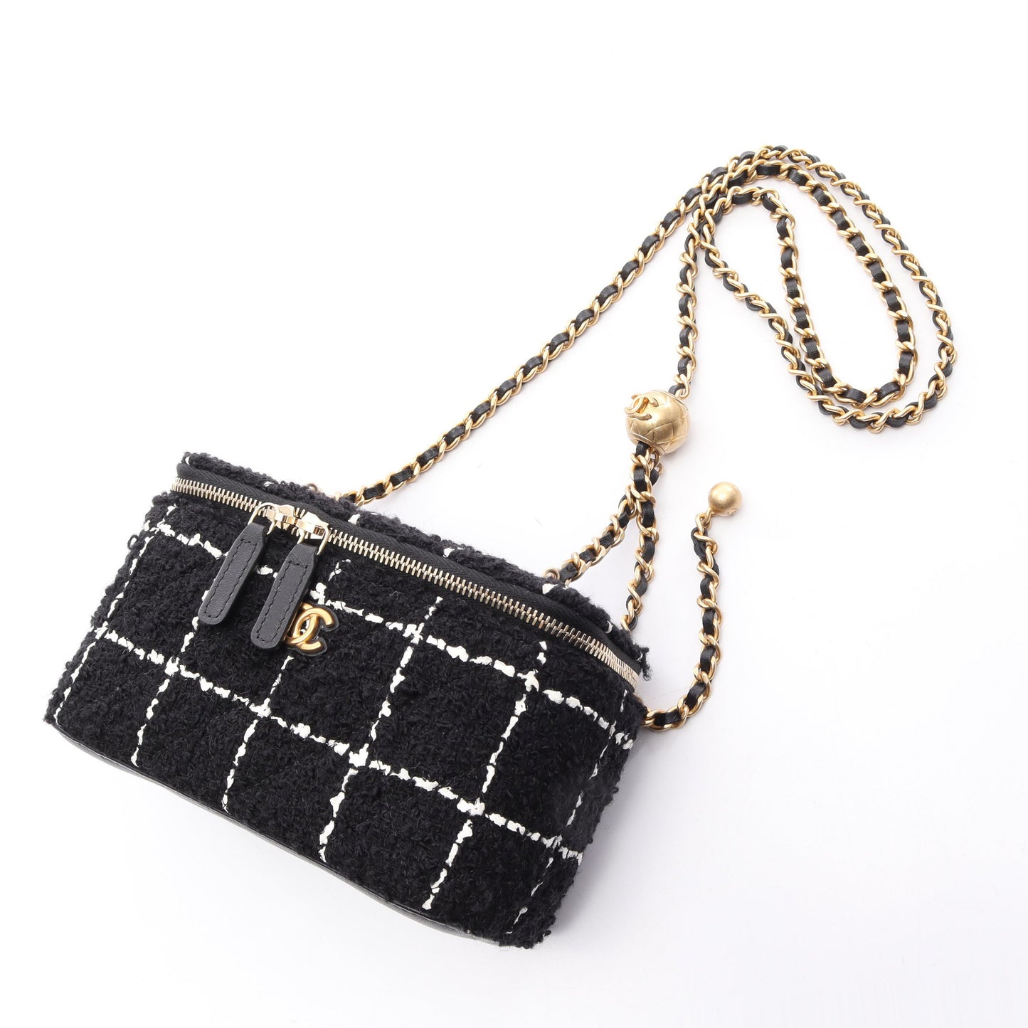 ココマーク バニティ ショルダーバッグ ツイード レザー ブラック ホワイト ゴールド金具 シャネル バッグ CHANEL