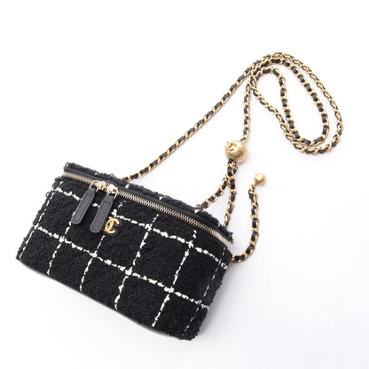 ココマーク バニティ ショルダーバッグ ツイード レザー ブラック ホワイト ゴールド金具 シャネル バッグ CHANEL